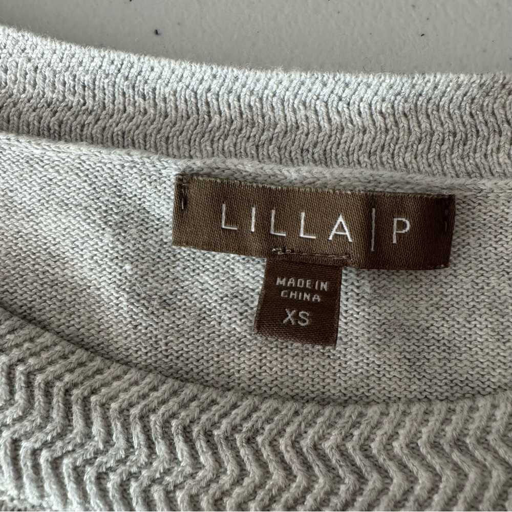 LILLA P Rib Trim Puff Sleeve Sweater Heather Gray Size XS Cotton Modal‎ - Picture 8 of 14
